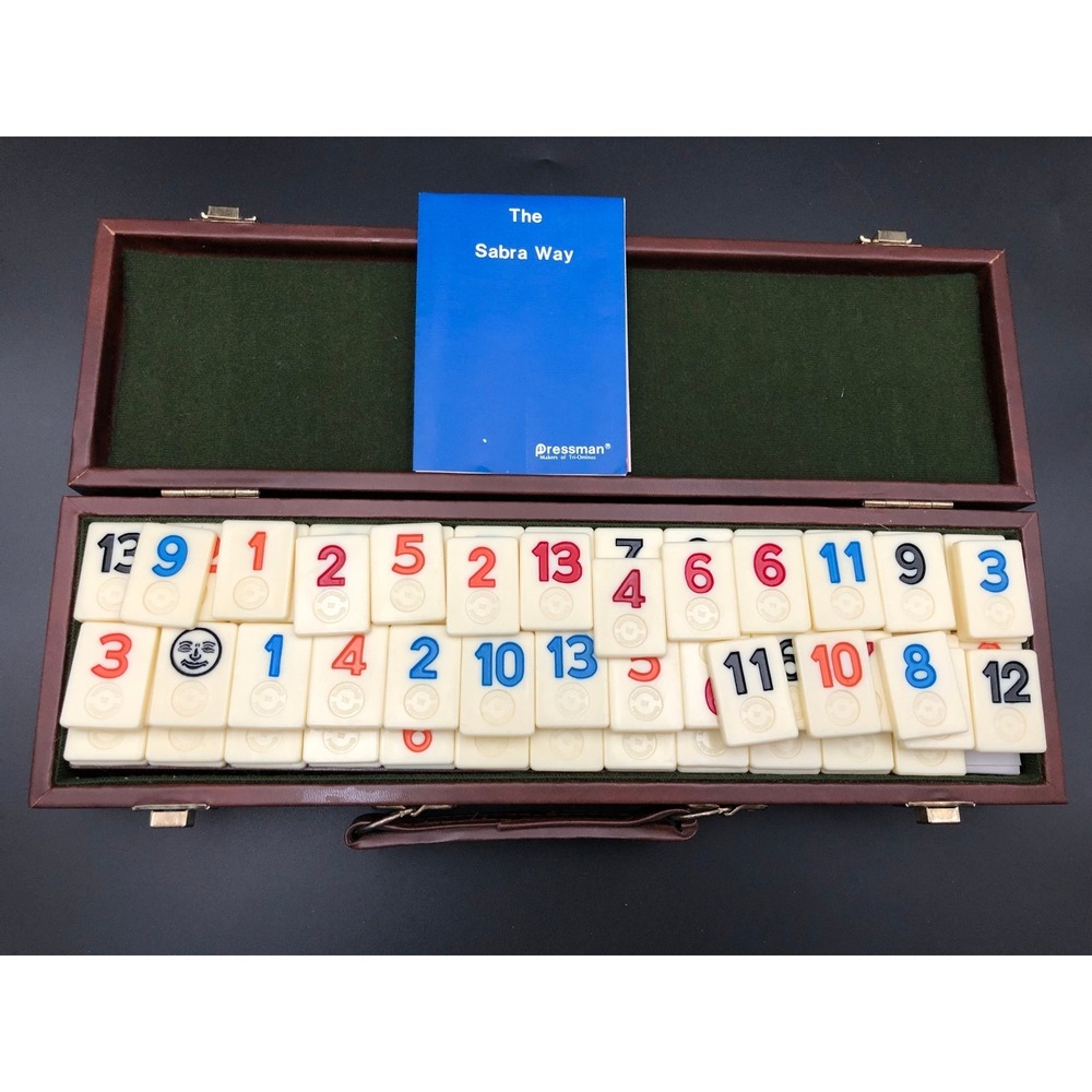 Vtg Pressman Tournament Rummikub Complete Tiles Sabra Way Faux Leather Case 80s